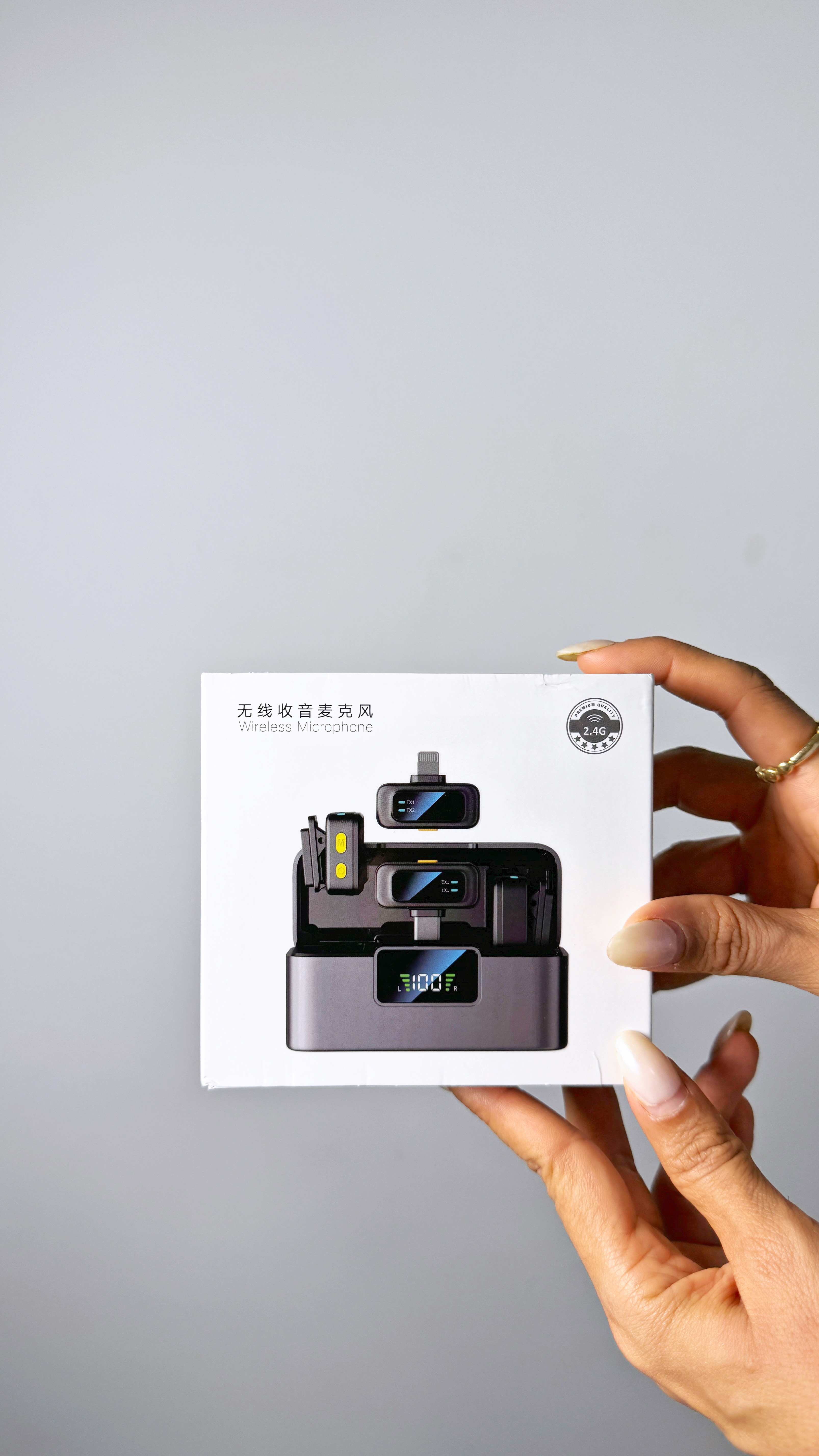 میکروفن  بی‌سیم یقه‌ای دو نفره (پک کامل آیفون و اندروید) | مدل 2.4G