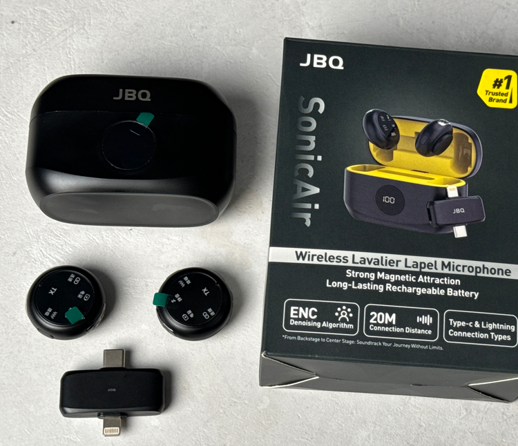 میکروفن یقه ای بی سیم JBQ مدل SonicAir (دو فرستنده + کیس شارژ)