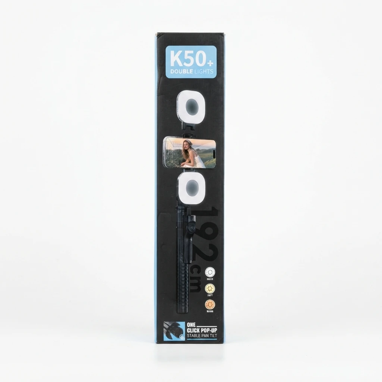 جعبه سلفی استیک و رینگ لایت دوگانه K50+ Double Lights