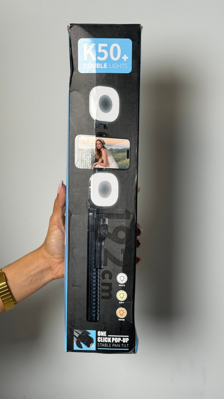 پایه پایه عکاسی و سلفی استیک K50+ با دو نور LED حرفهای و هولدر موبایل