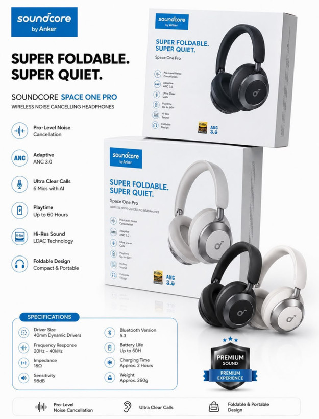 هدفون بلوتوثی انکر مدل Soundcore Space One Pro